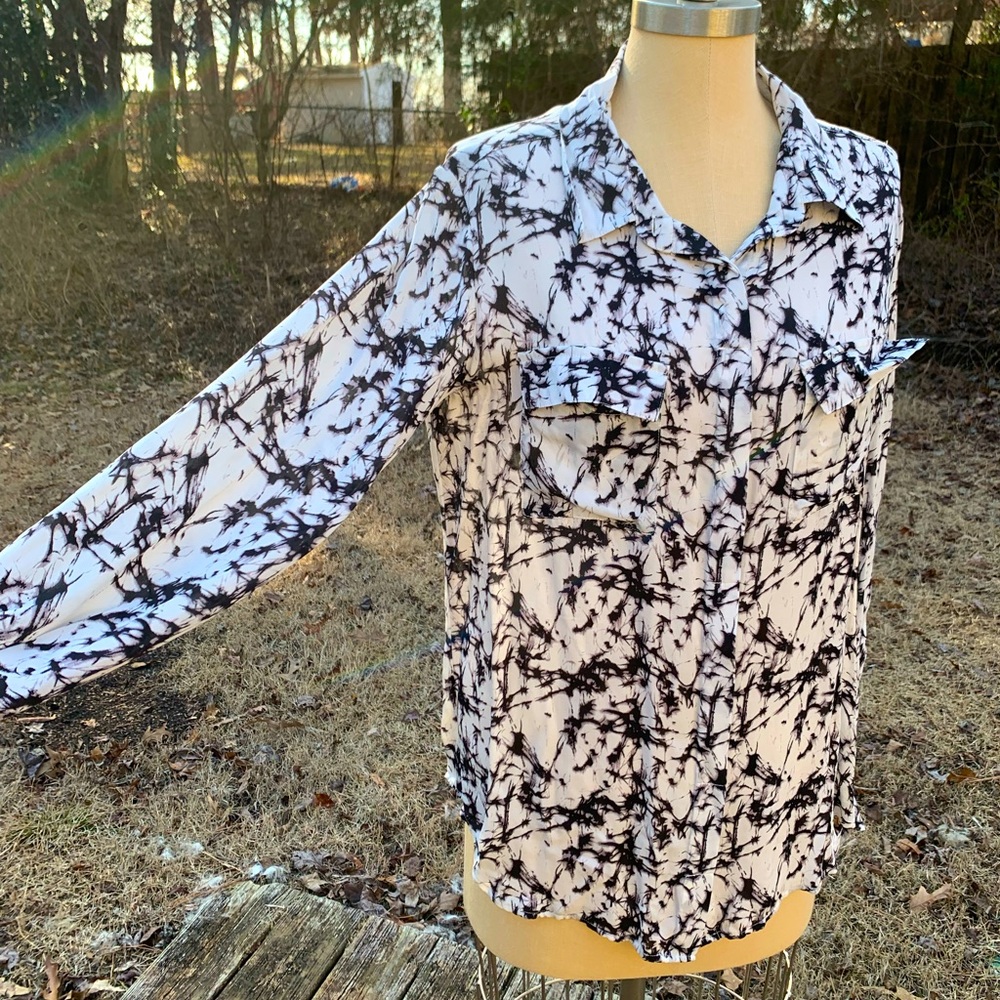 100% Silk Marble Style Button-Up